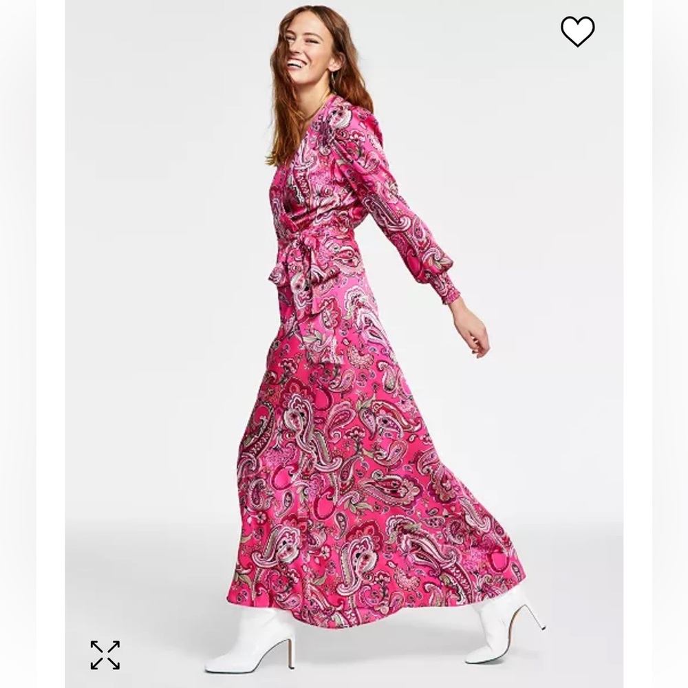 NEW I.N.C. paisley pink maxi dress tie boho women size 4